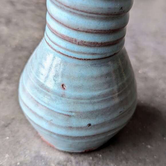 Vintage Handmade Blue Painted Terra Cotta Tall Vase - Picture 4 of 6